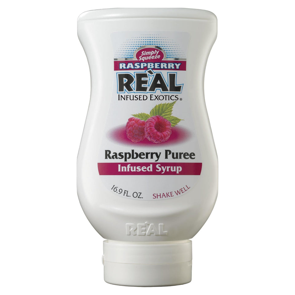 Real Infused Exotics Raspberry Syrup bottle for dessert toppings