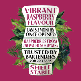 Real Infused Exotics Raspberry Syrup pour glass showing vibrant color