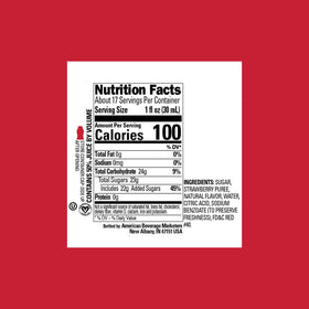 Reàl Infused Exotics strawberry puree with spout detail for drip-free mixing.