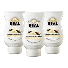 Reàl Infused Exotics Vanilla Syrup bottle showcases Madagascar vanilla for drinks and desserts