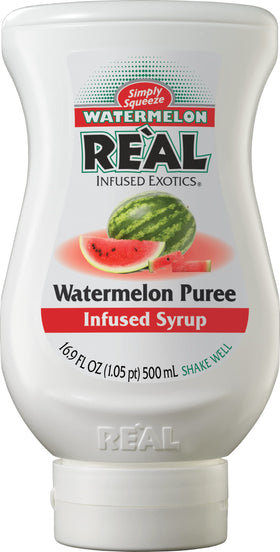 Reàl Infused Exotics Watermelon Syrup bottle ready for cocktails