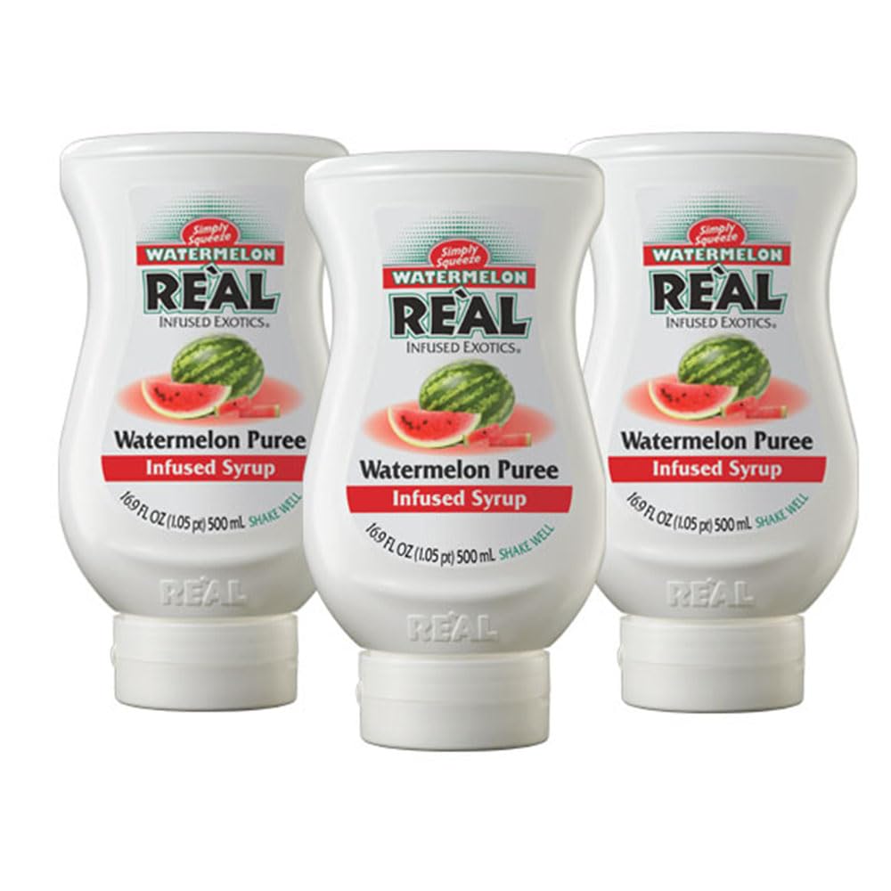 Reàl Infused Exotics Watermelon Syrup pack of 3 bottles for versatile use.