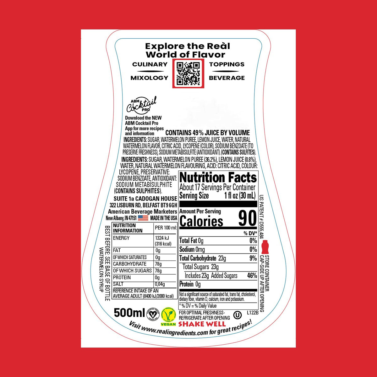 Reàl Infused Exotics Watermelon Syrup squeezable bottle with drip-free pour.