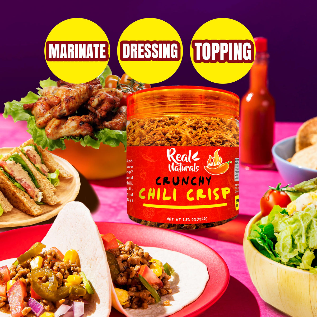 Real Naturals Chili Crisp works as a dumpling sauce dip for bold flavor.