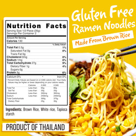 Real Naturals gluten-free ramen ingredients closeup, brown rice texture and quality.