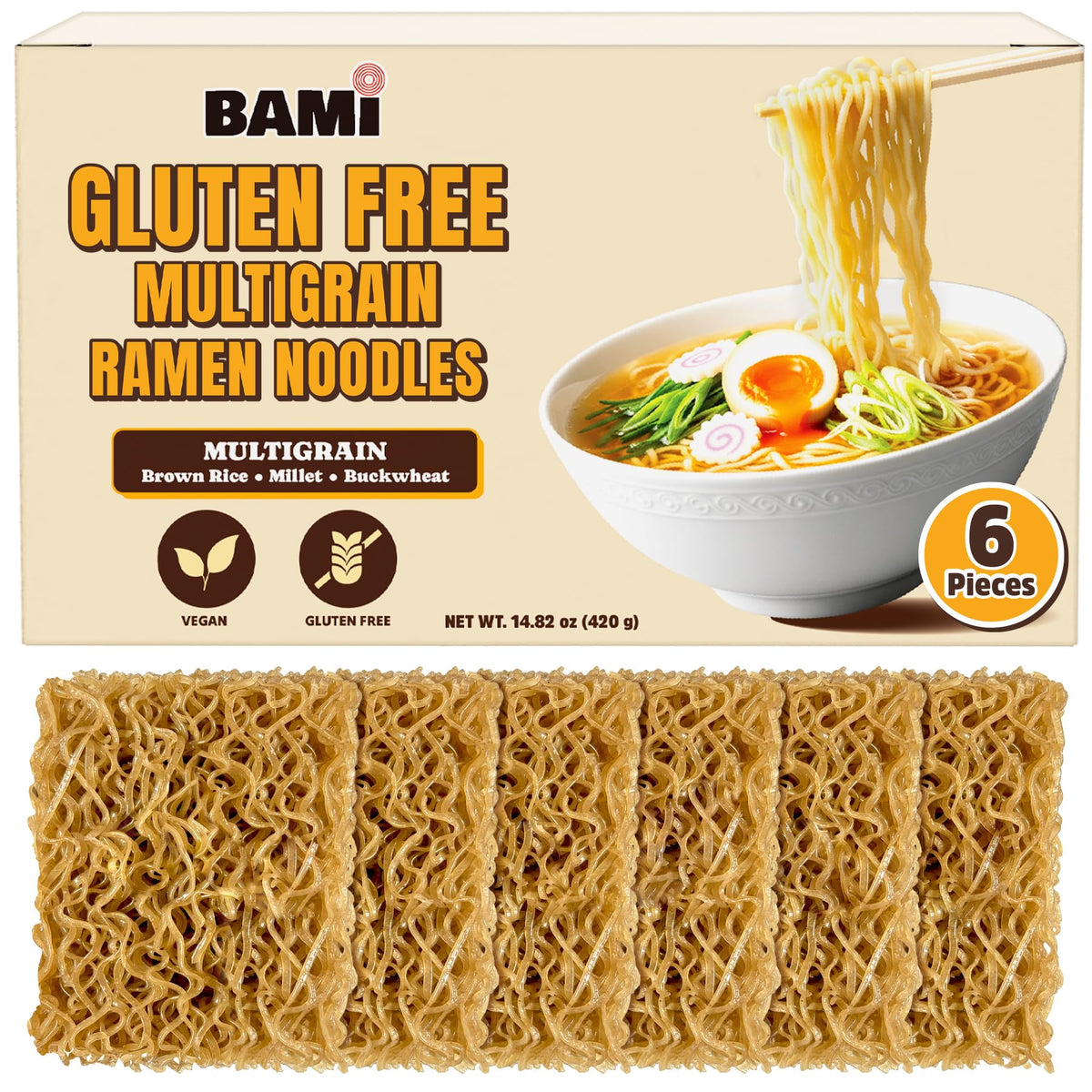 Real Naturals gluten-free multigrain ramen pack on shelf for quick meals.