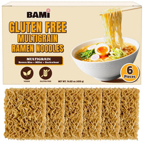 Real Naturals gluten-free multigrain ramen pack on shelf for quick meals.
