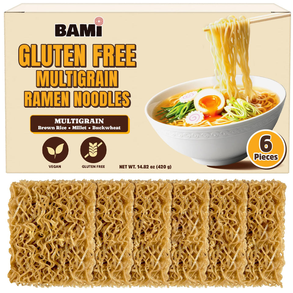 Real Naturals gluten-free multigrain ramen pack on shelf for quick meals.