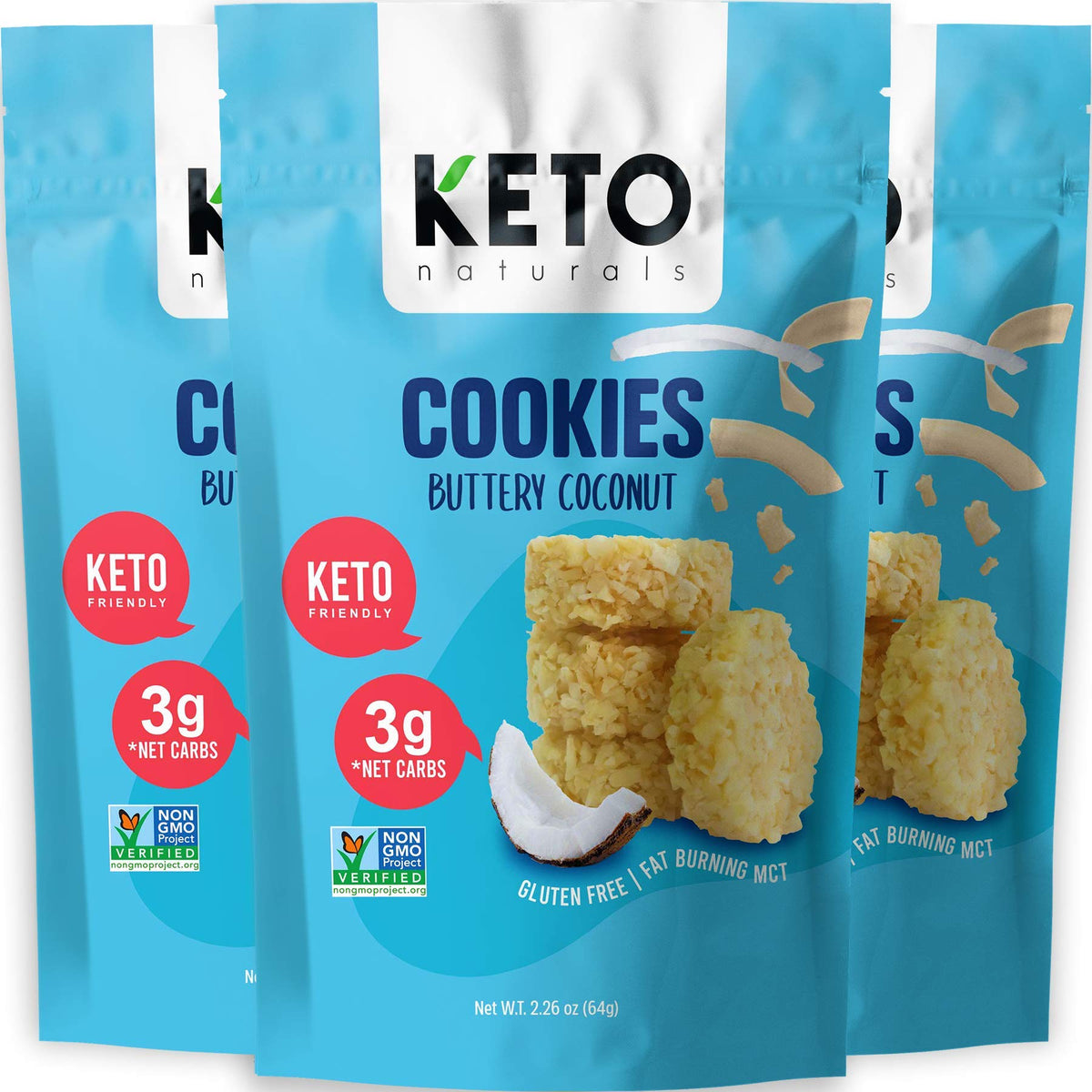 Real Naturals Keto Cookies Butter Coconut pack ready for on-the-go keto snacking.