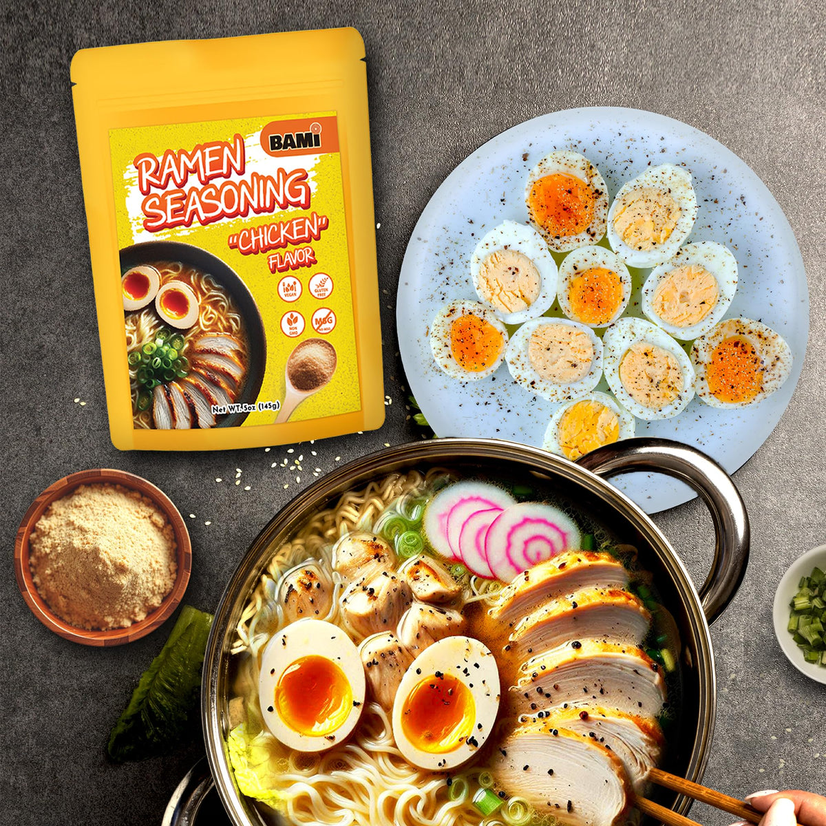 Real Naturals ramen seasoning chicken label packet; vegan-friendly ingredients and no artificial flavors