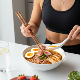 Real Naturals six-pack display of ramen noodles, great for meal planning.