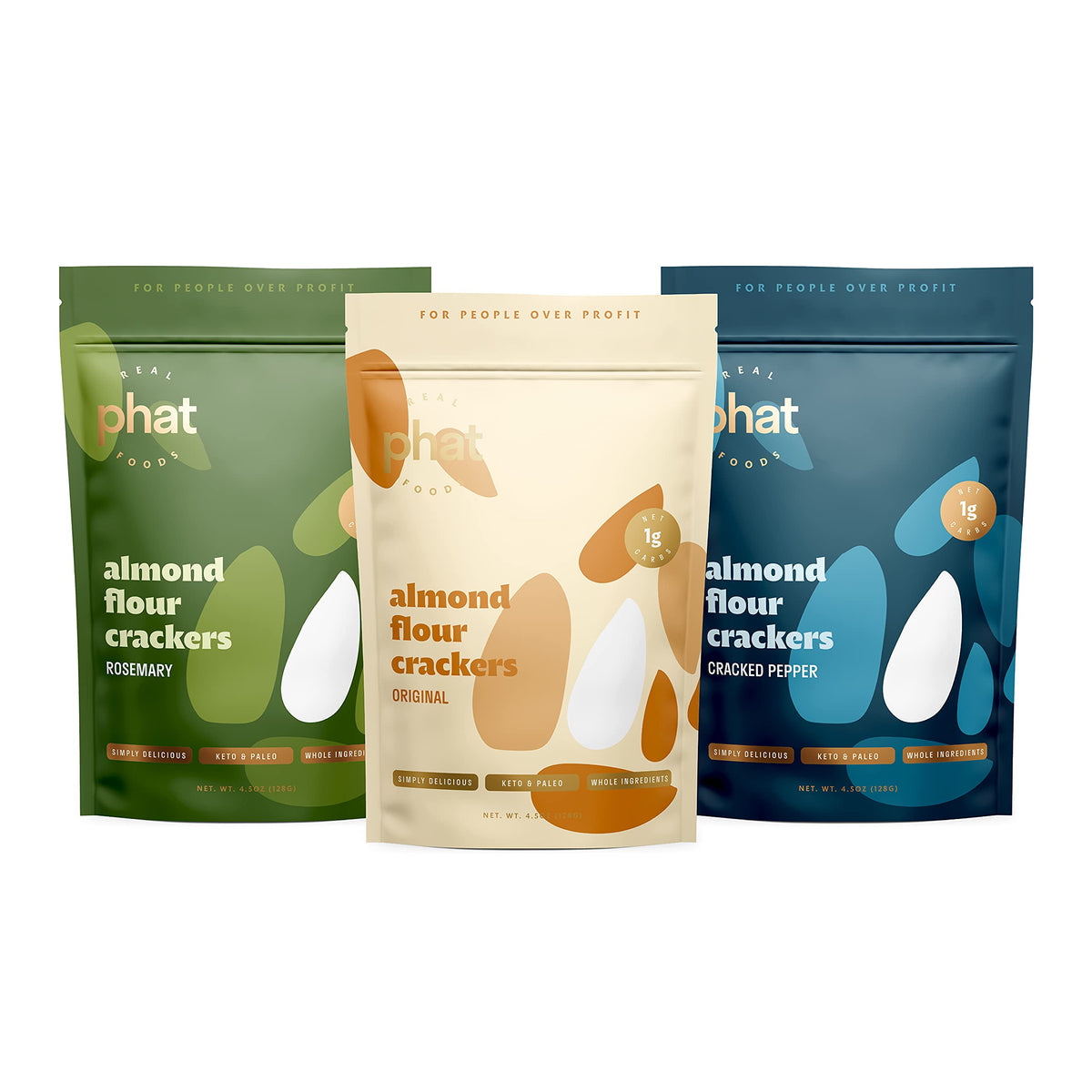 Real Phat Foods Almond Flour Crackers Original on a board for keto snacking