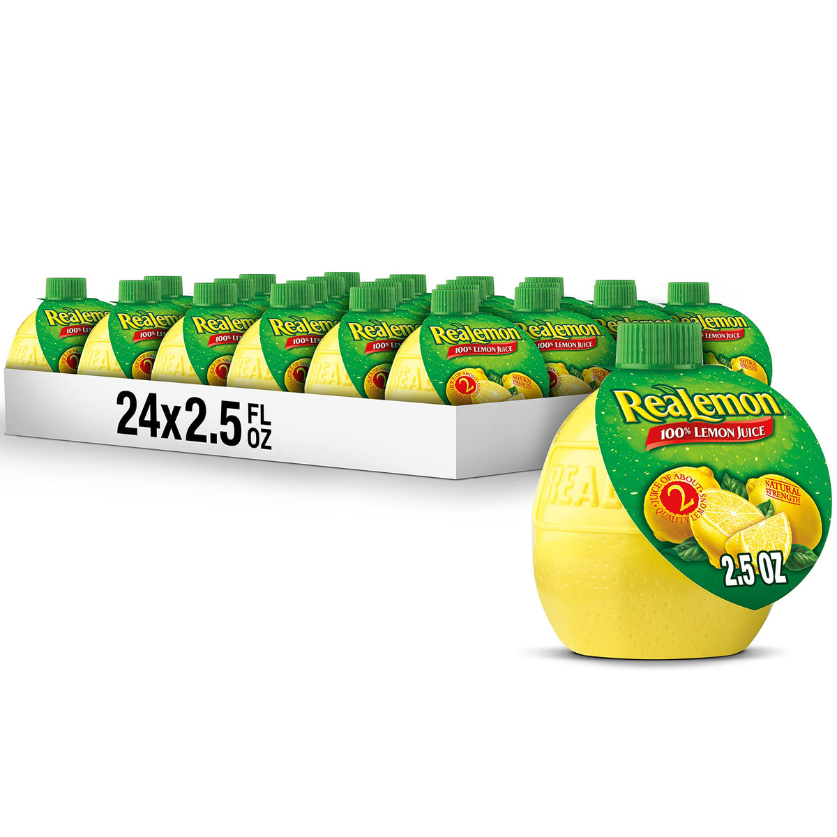 Realemon lemon juice bottle front for easy cocktail and marinade prep.