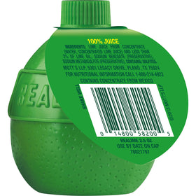 Realime lime juice glass bottle on counter adds fresh brightness to beverages.