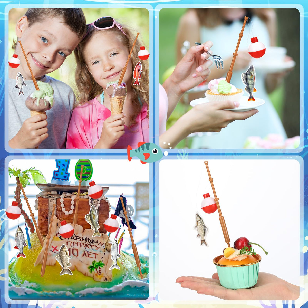 Reallnaive fishing rod toppers elevate drinks, snacks, and desserts with a marine vibe.