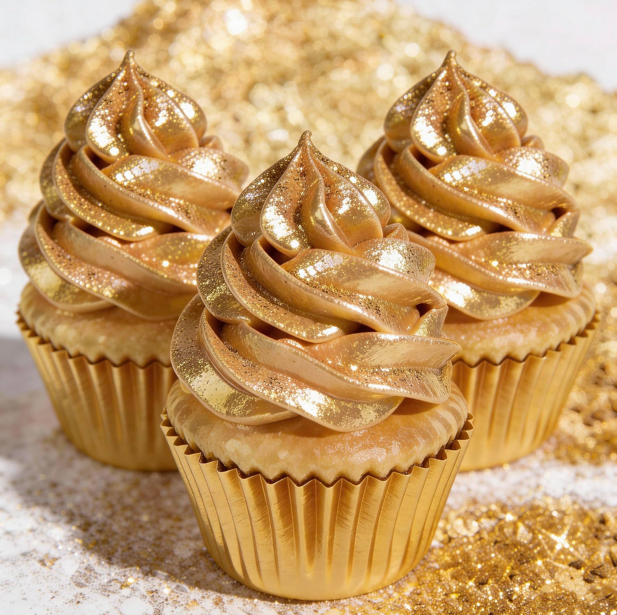 Really Cute Sweets edible gold luster dust sprinkling on cakes for radiant shimmer.