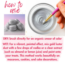 Really Cute Sweets edible silver luster dust sprinkles shine on pastries without aftertaste