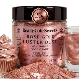 Really Cute Sweets rose gold dust bulk packaging for easy storage and gifting.