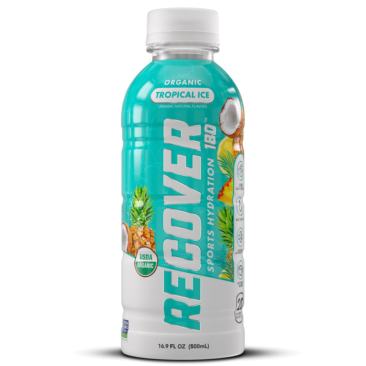 RECOVER 180 coconut water base visible in bottle for hydration