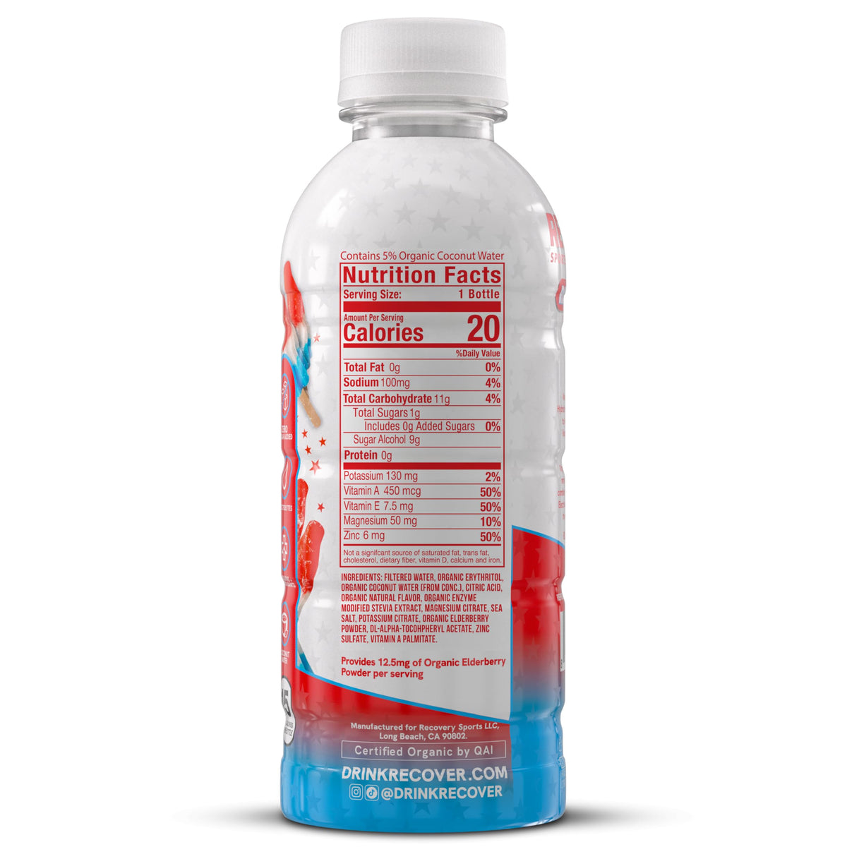RECOVER 180 Coconut blend image shows no artificial flavors or dyes for clean hydration.