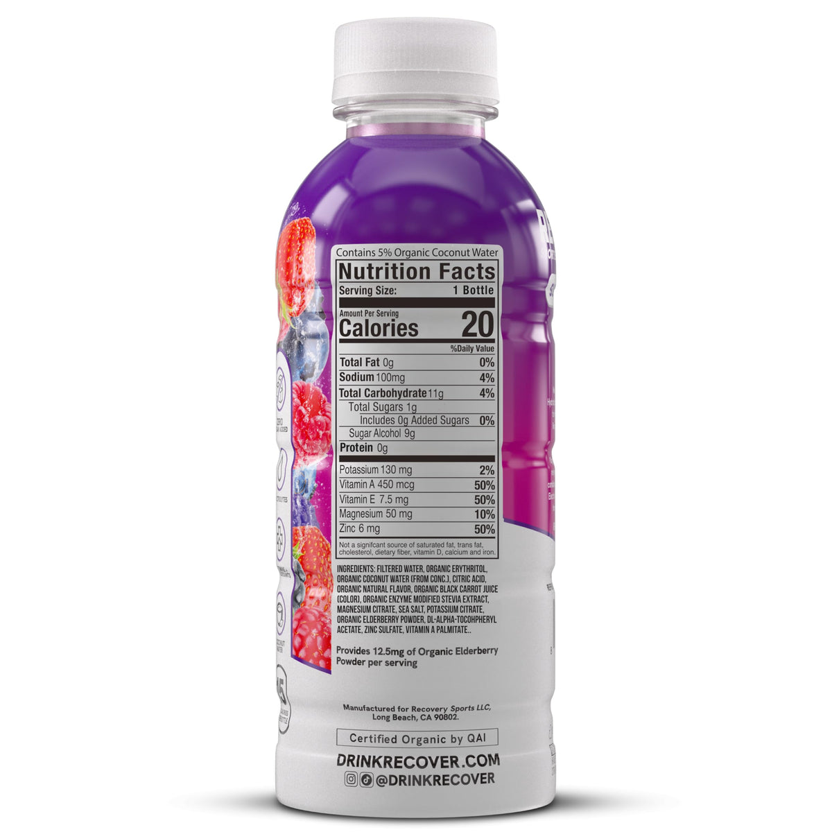 RECOVER 180 no artificial sweeteners and dyes for clean hydration.