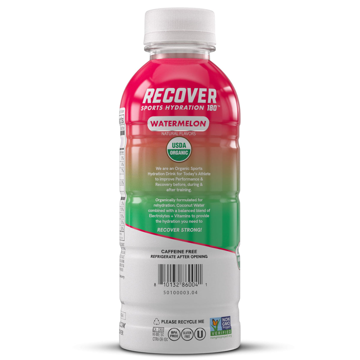 RECOVER 180 organic ingredients label highlighting clean fueling without artificial additives