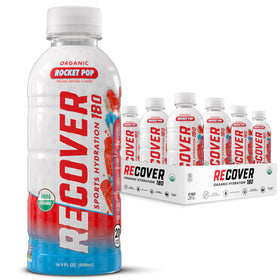 RECOVER 180 Rocket Pop bottle showcases organic hydration with electrolytes for steady performance.