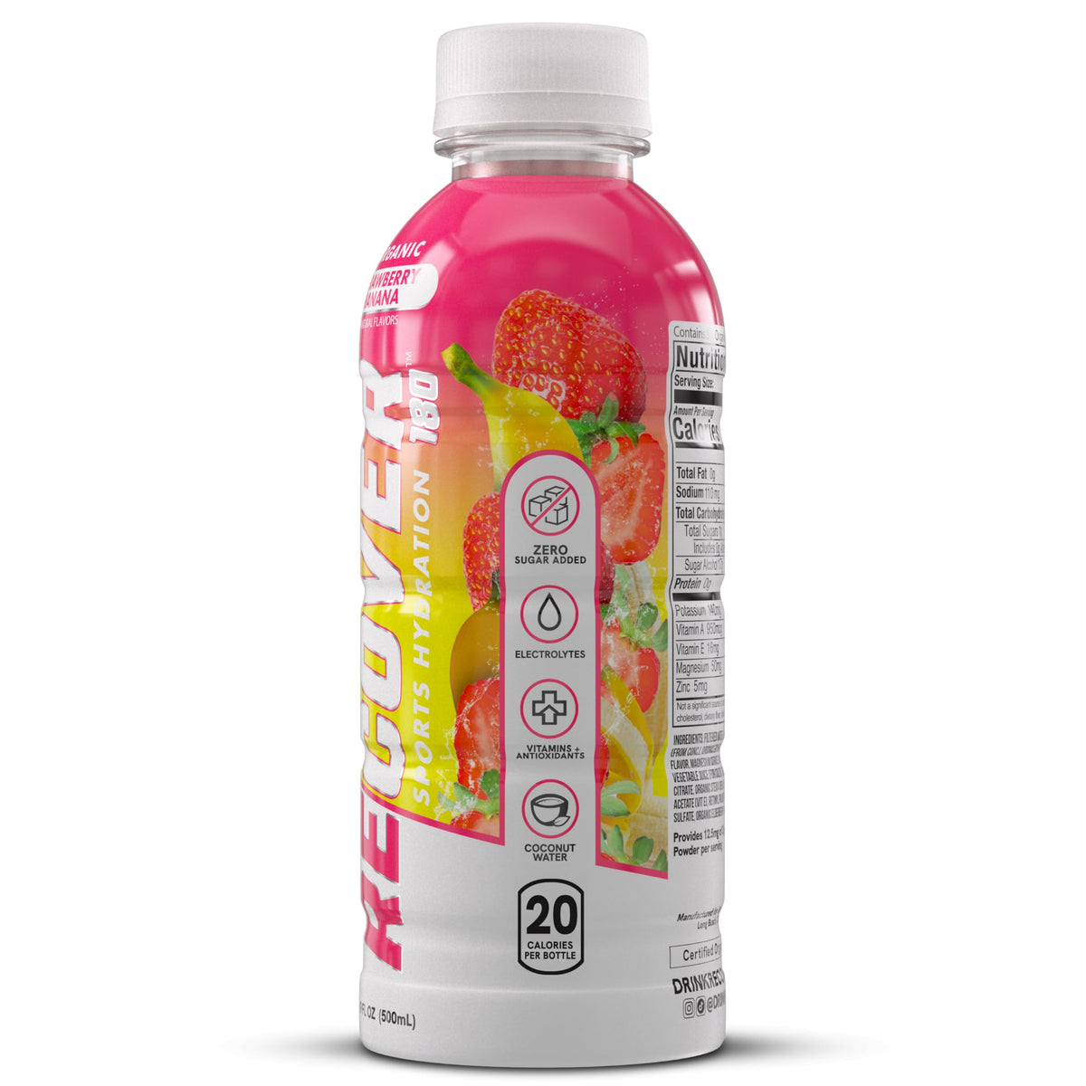 RECOVER 180 glass pour reveals refreshing strawberry banana taste after workouts