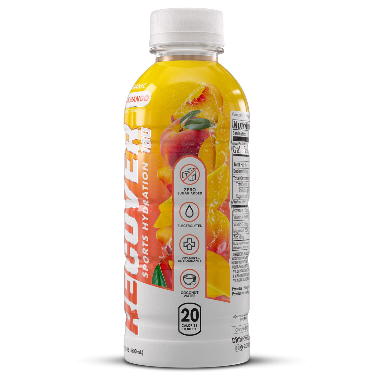 RECOVER 180 Pack of 12 Peach Mango bottles ready for daily hydration.