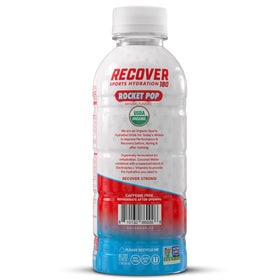 RECOVER 180 Rocket Pop close-up highlights coconut water blend and vitamins for recovery support.