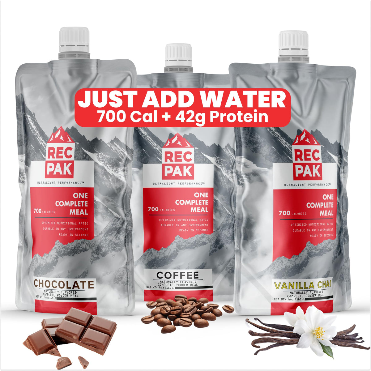 RecPak 700calorie bottle pour shows quick, on-the-go nutrition for endurance quests