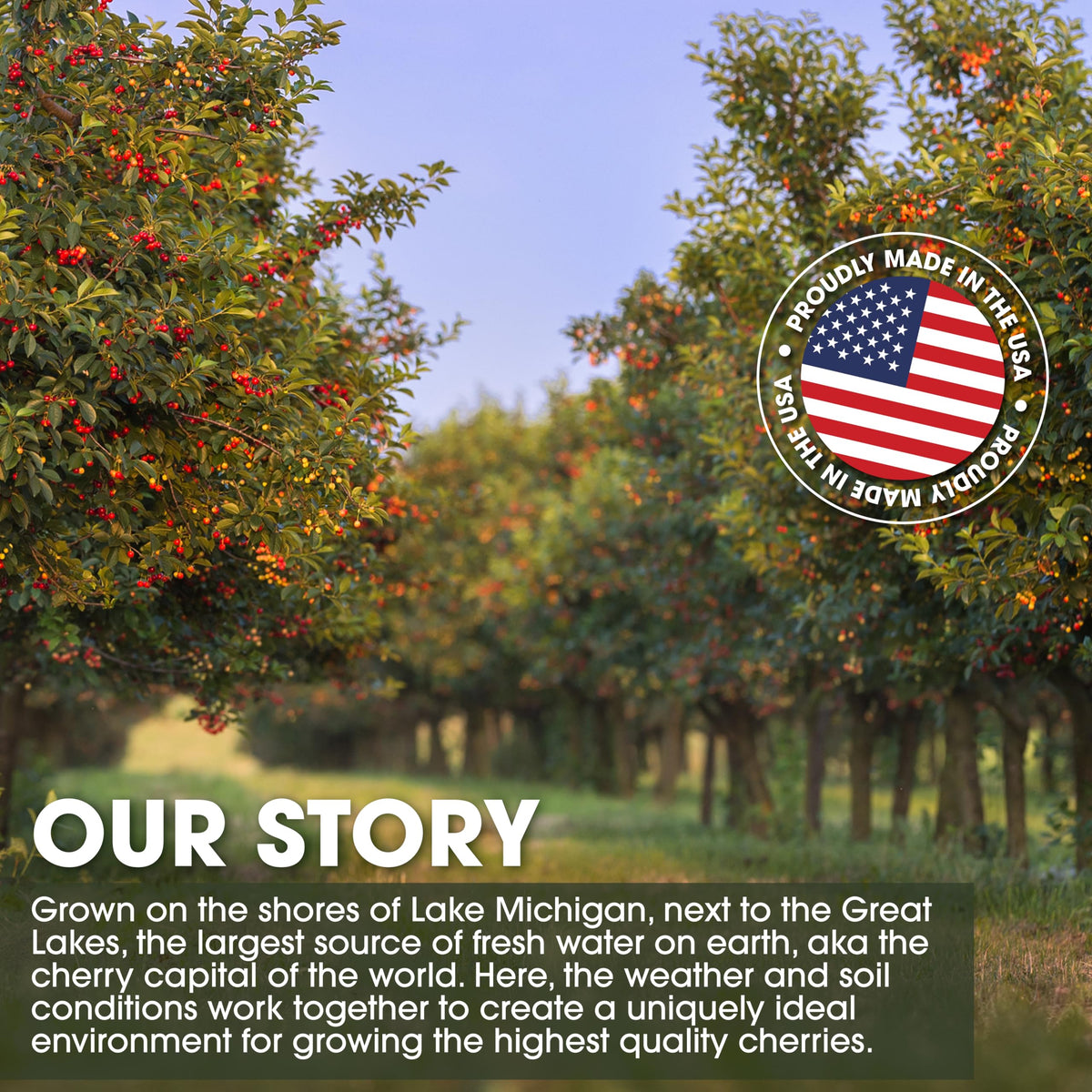 Recyclable packaging for Cherry Bay Orchards bottles, eco-friendly choice.