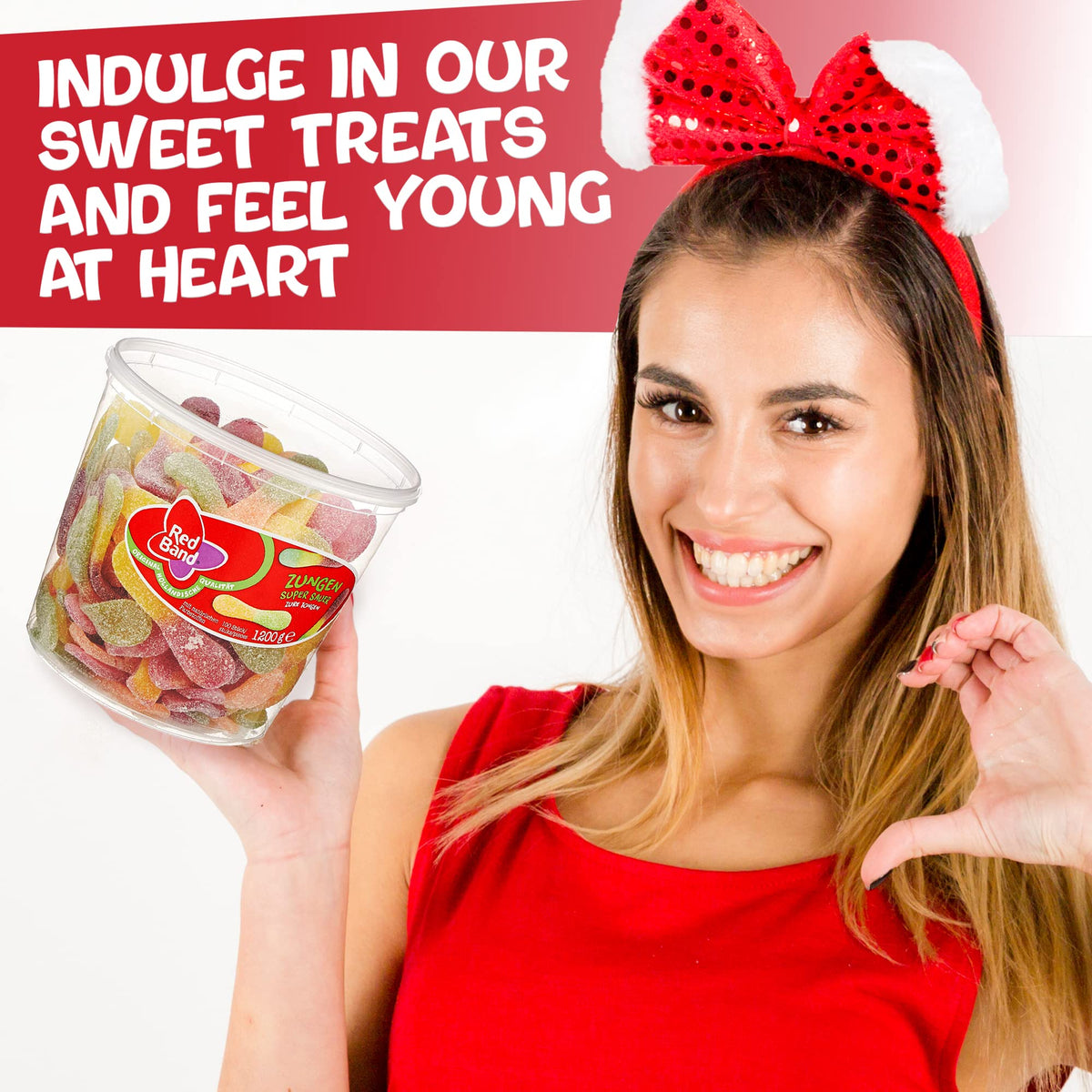 Red Band German candy display highlighting quality and authentic flavor
