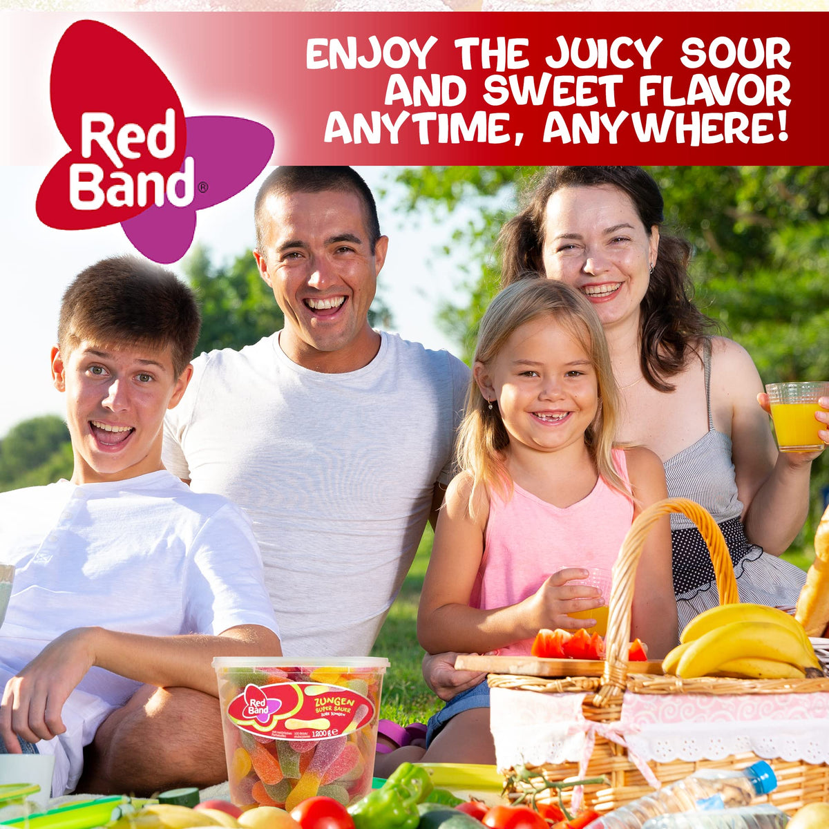 Red Band Zungen Super Sauer dose on a plate for sharing with friends