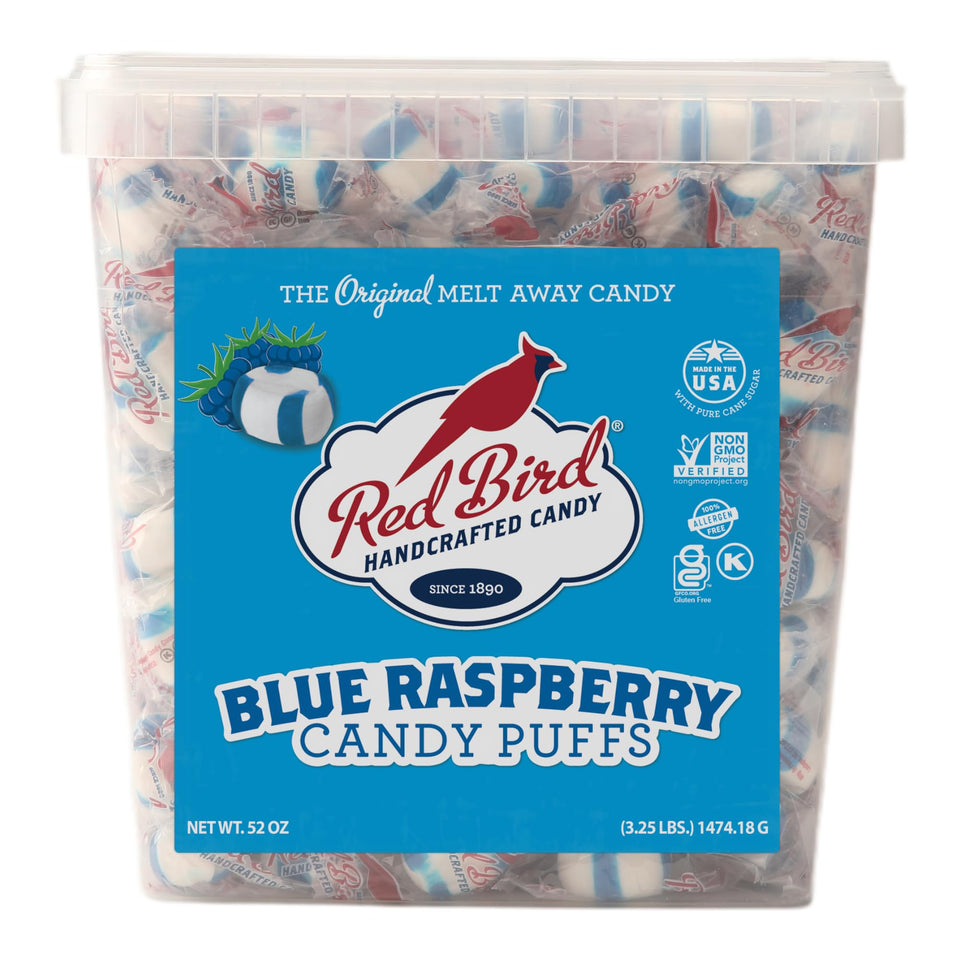 Red Bird blue raspberry candy tub with 52 oz of individually wrapped mints