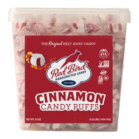 Red Bird Cinnamon Candy bag front view; gluten-free and allergy-friendly option for offices and parties.