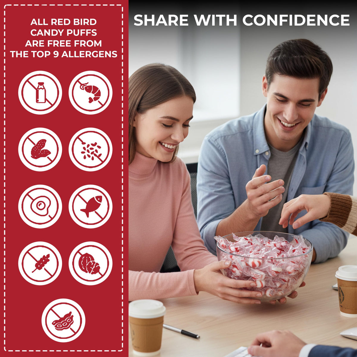 Red Bird Cinnamon Candy on a serving tray for dessert-style snacking.