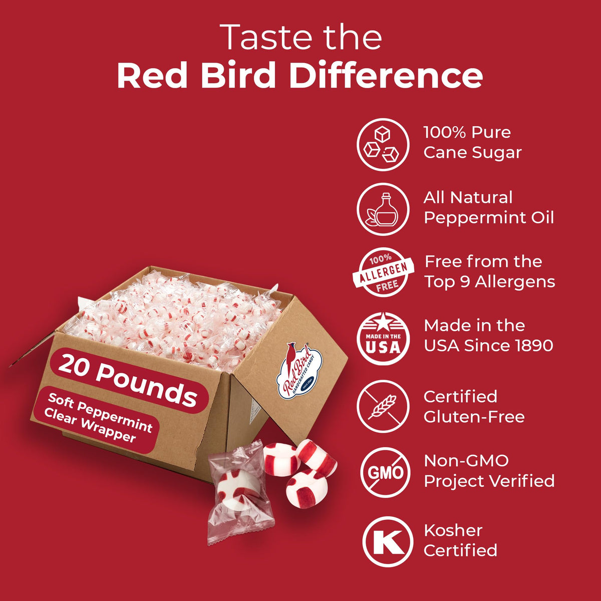 Red Bird Peppermint Candy Individually Wrapped for convenient grab-and-go use at work