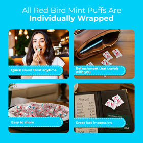 Red Bird puffs on a desk, ideal for quick office treats.