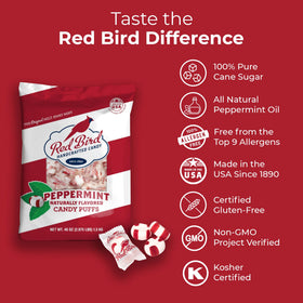 Close-up of Red Bird peppermint puffs showing smooth melt-away texture