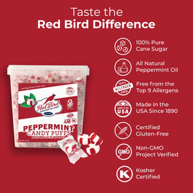 Open tub reveals individually wrapped mints for sharing and freshness.