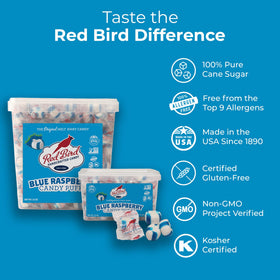 Red Bird USA-made candy label emphasizing heritage and quality