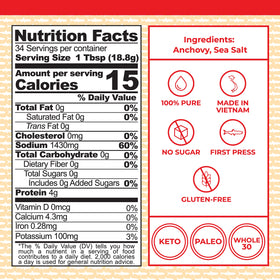 Red Boat label close-up shows two-ingredient purity