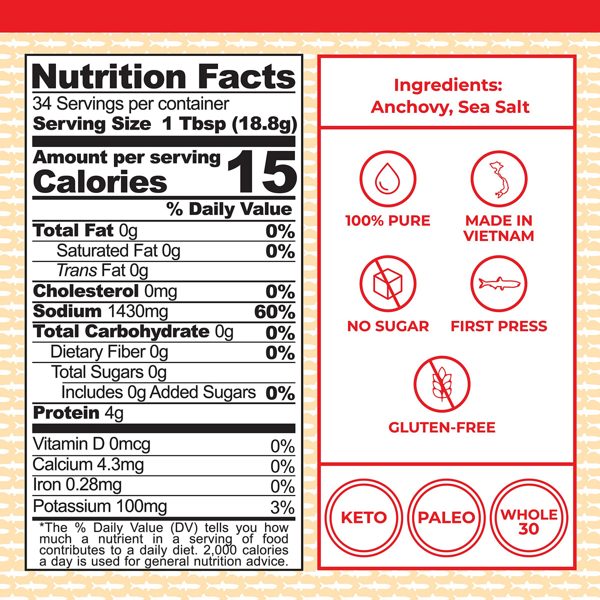 Red Boat Fish Sauce two ingredients display, simple and clean for versatile cooking.