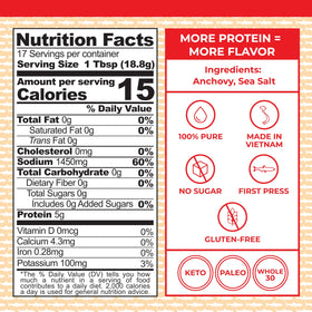 Red Boat Phamily Reserve label close-up showing premium, high-protein fish sauce.