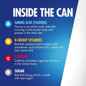 Red Bull Amber Edition label closeup showing caffeine and vitamins.