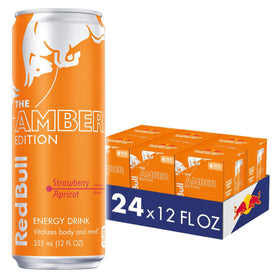 Red Bull Amber Edition strawberry apricot can with fruity flavor for a quick energy boost during workouts.