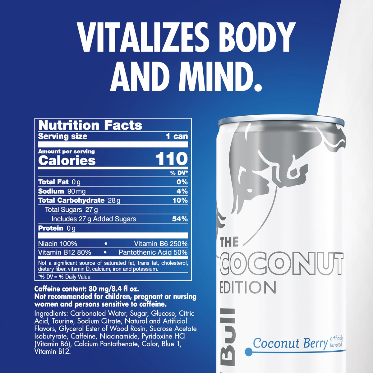 Red Bull Coconut Edition can front shows Coconut Berry flavor and 80 mg caffeine