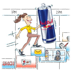 Red Bull energy drink can close-up highlighting caffeine and taurine