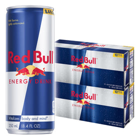 Red Bull energy drink can, ice cold, ready for action and quick energy on the go.